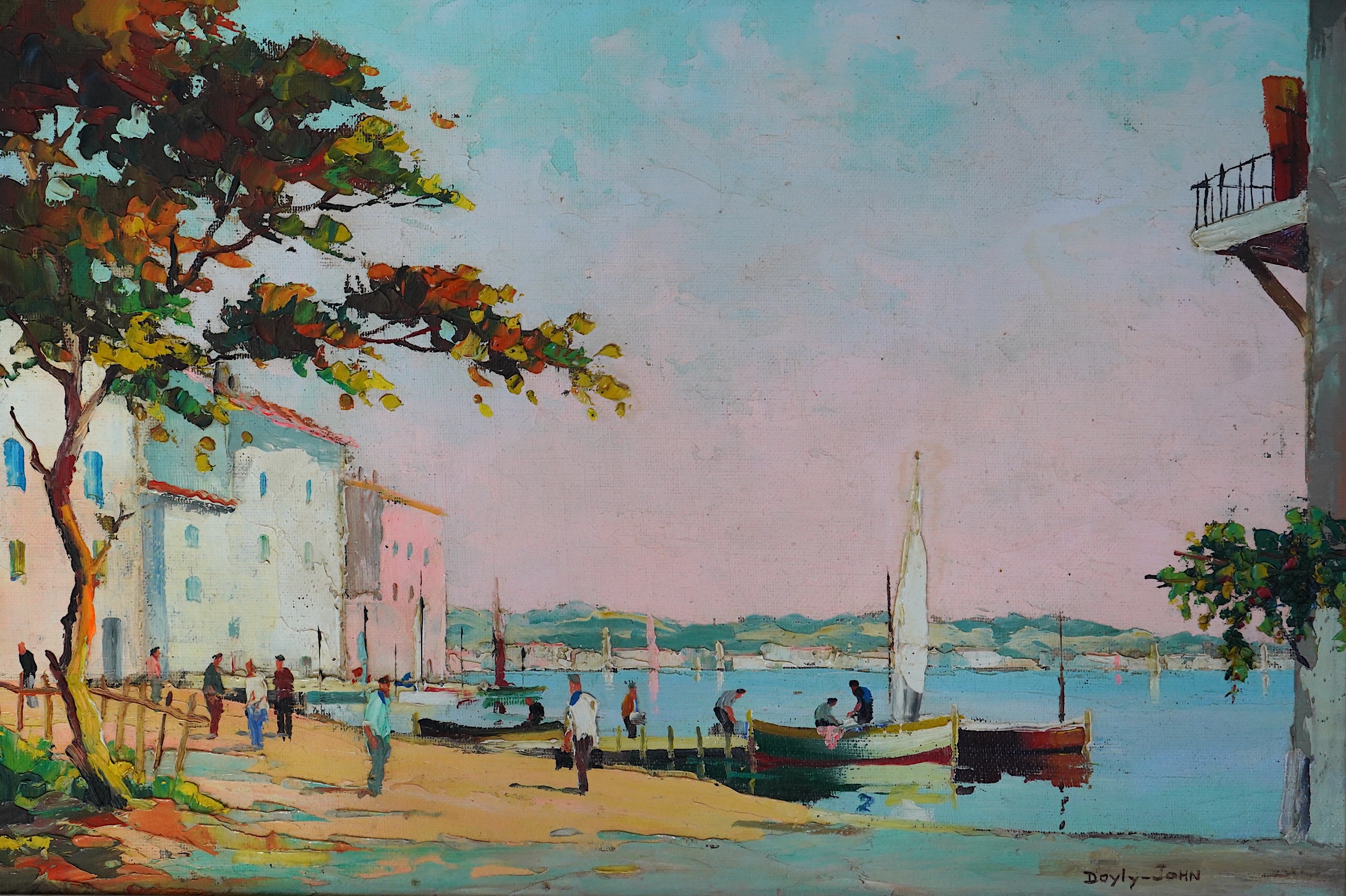 Cecil Rochfort D'Oyly John (1906-1993), Mediterranean harbour scene, oil on canvas board, 29 x 44cm